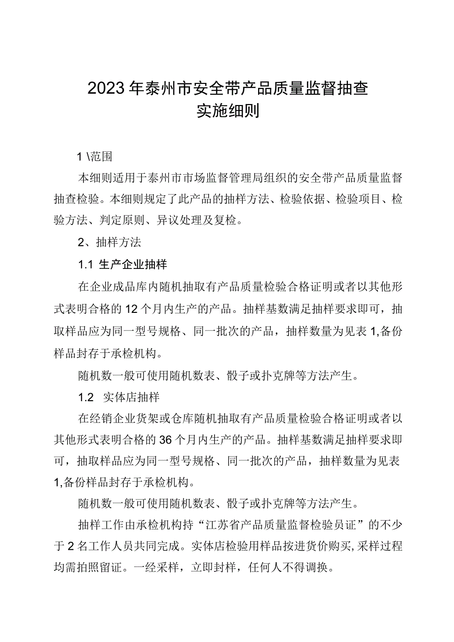 2023年泰州市市级产品质量监督抽查实施细则（安全带）.docx_第1页