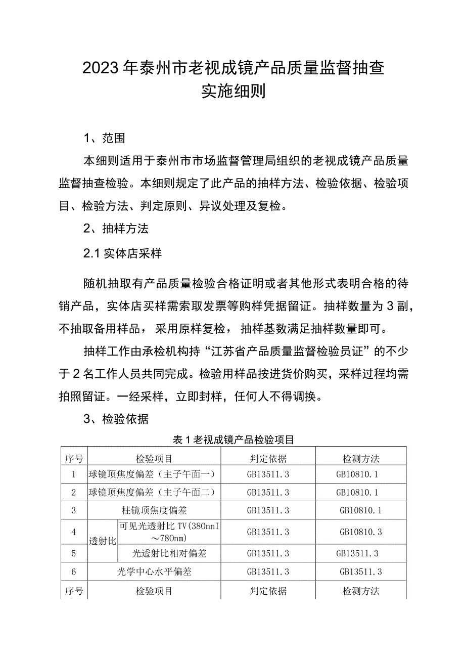 2023年泰州市市级产品质量监督抽查实施细则（老视成镜）.docx_第1页