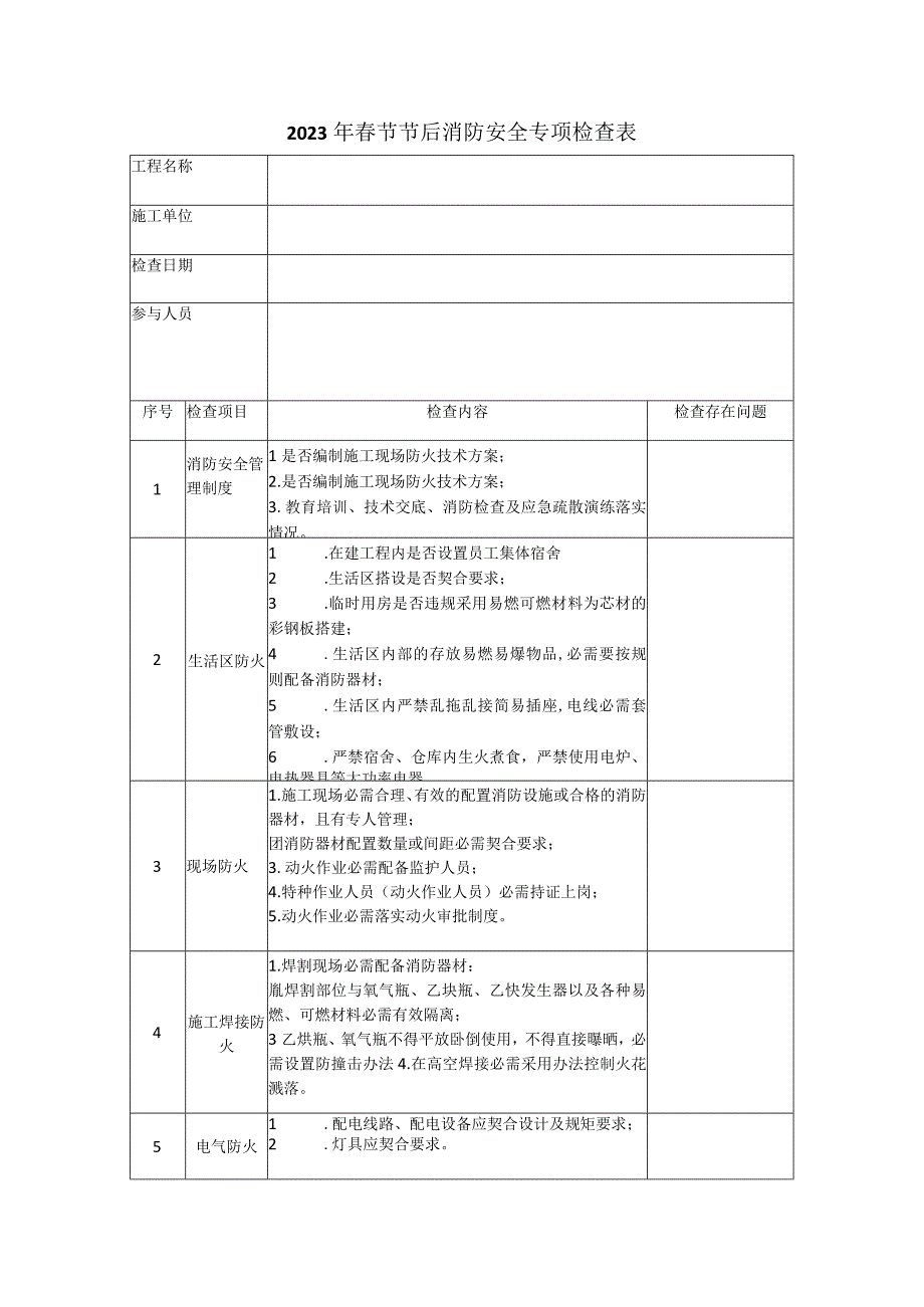 2023年消防安全专项检查表.docx_第1页