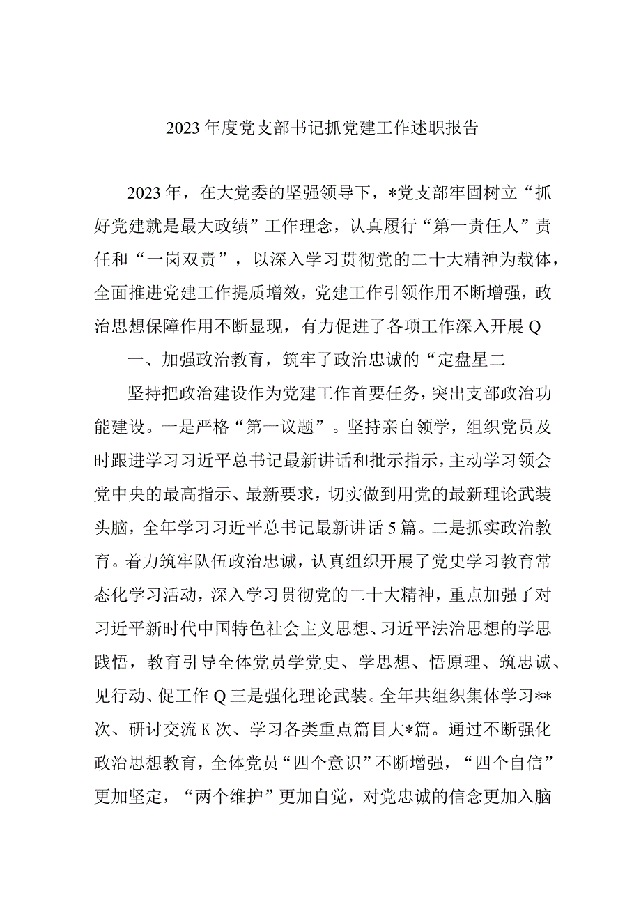 2023年度党支部书记抓党建工作述职报告.docx_第1页