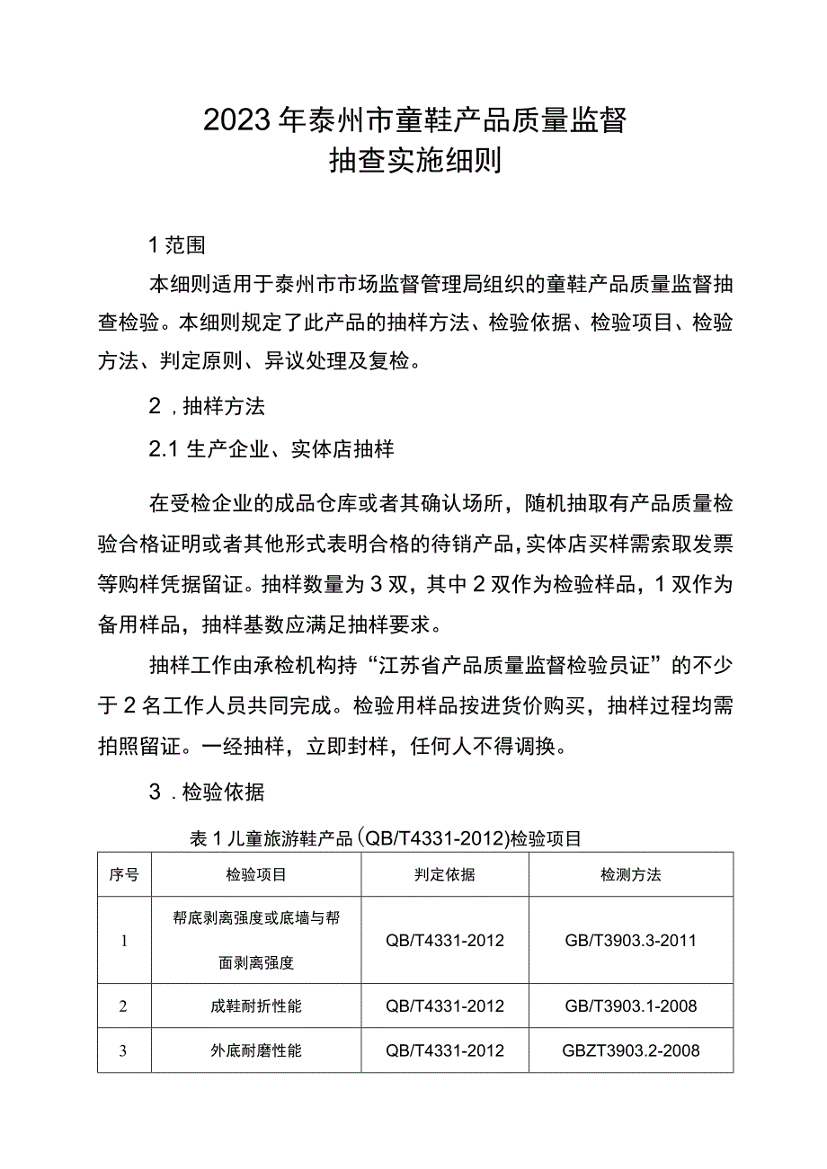 2023年泰州市市级产品质量监督抽查实施细则（童鞋）.docx_第1页