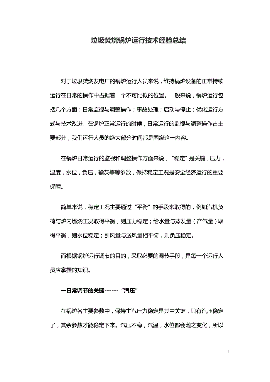 垃圾焚烧锅炉运行技术经验总结.doc_第1页