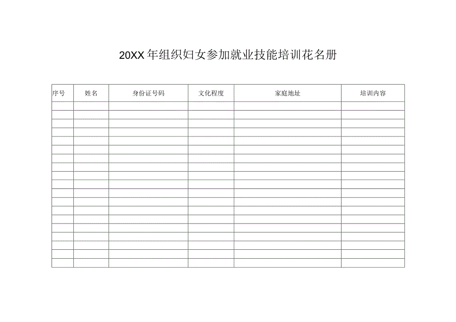 20XX年组织妇女参加就业技能培训花名册.docx_第1页