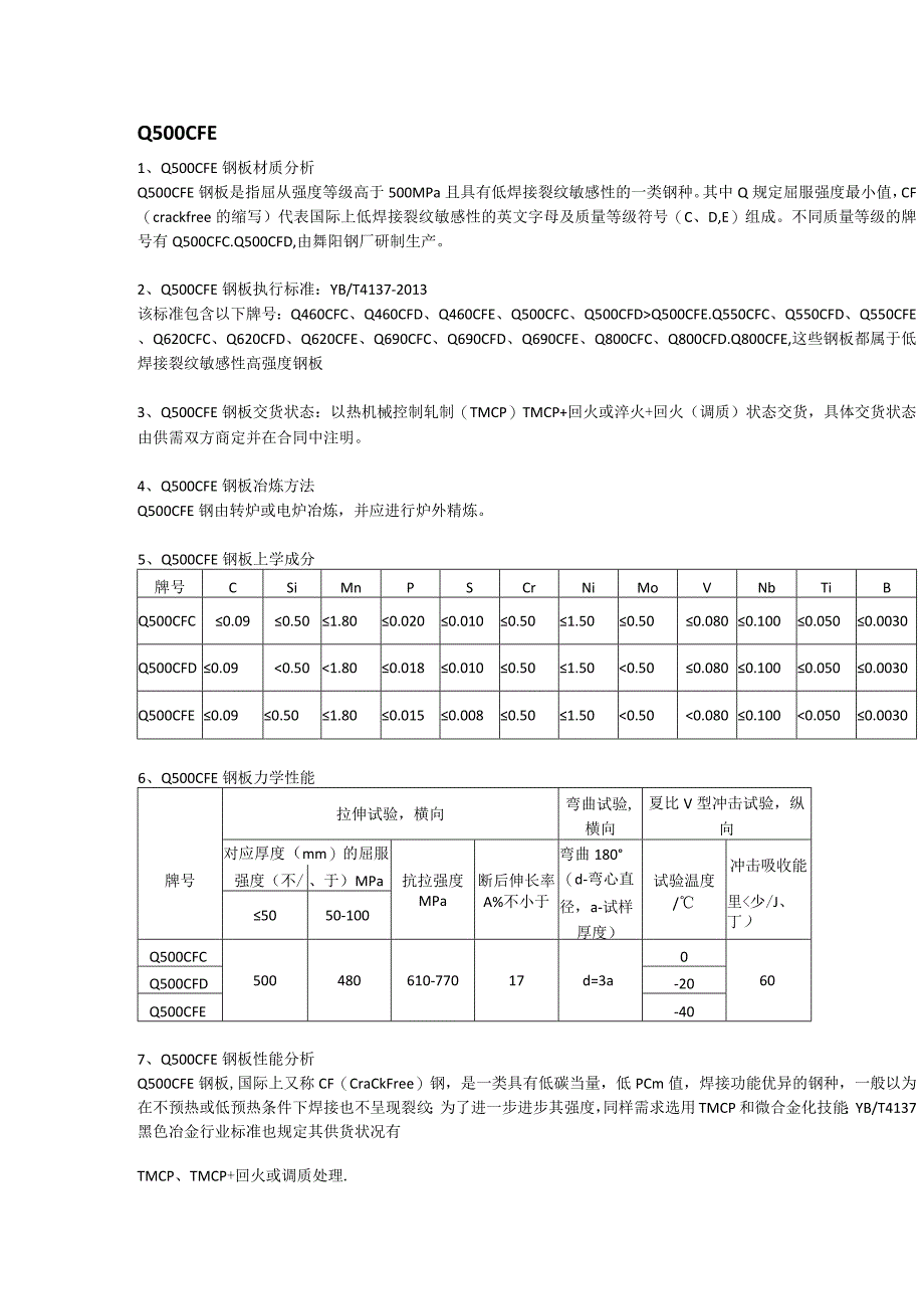 Q500CFE钢板焊接性能及交货状态.docx_第1页