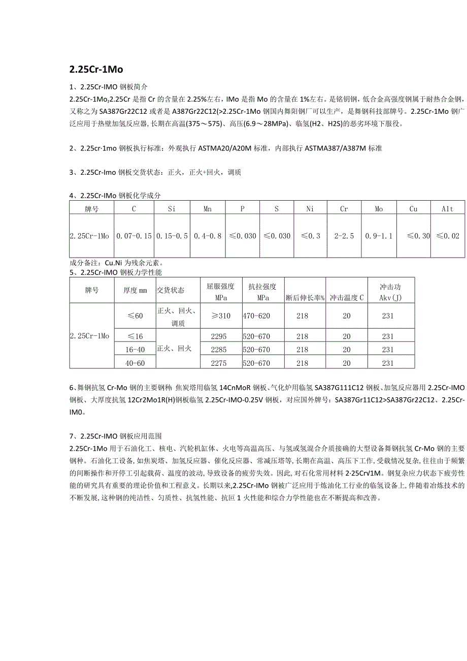 225Cr1Mo容器板交货状态及应用范围.docx_第1页