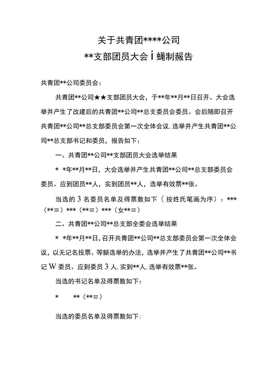 3模板：共青团XX公司XX支部团员大会选举结果的报告.docx_第1页