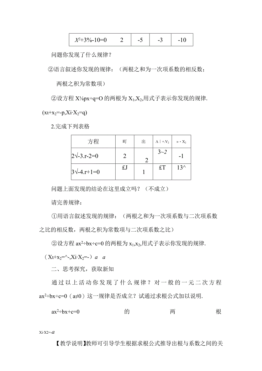 一元二次方程的根与系数的关系教学设计.docx_第2页