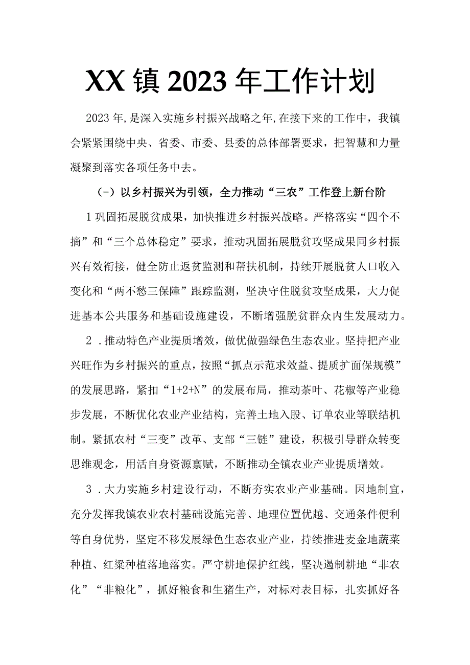 XX镇2023年工作计划.docx_第1页