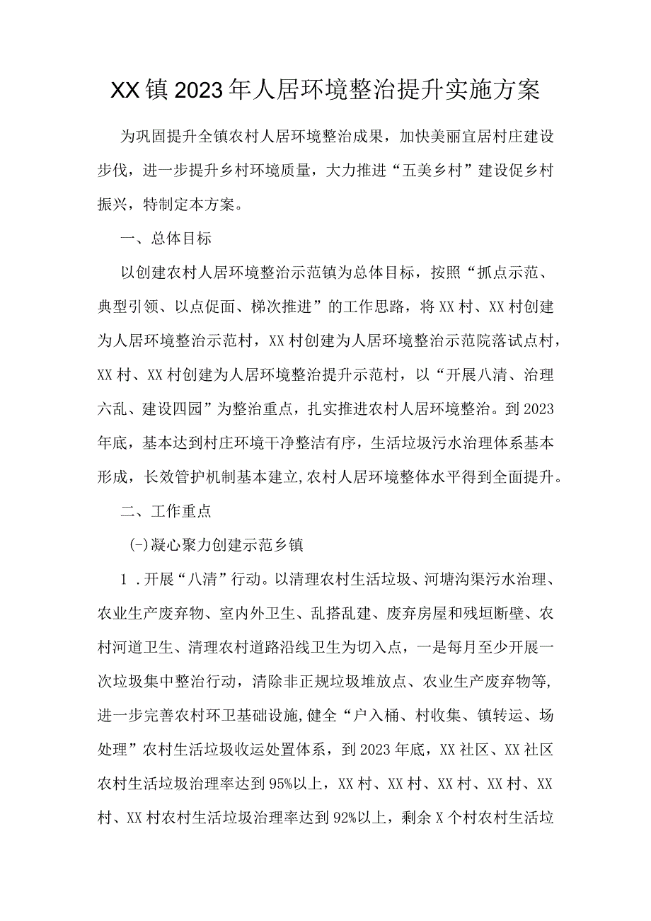 XX镇2023年人居环境整治提升实施方案.docx_第1页