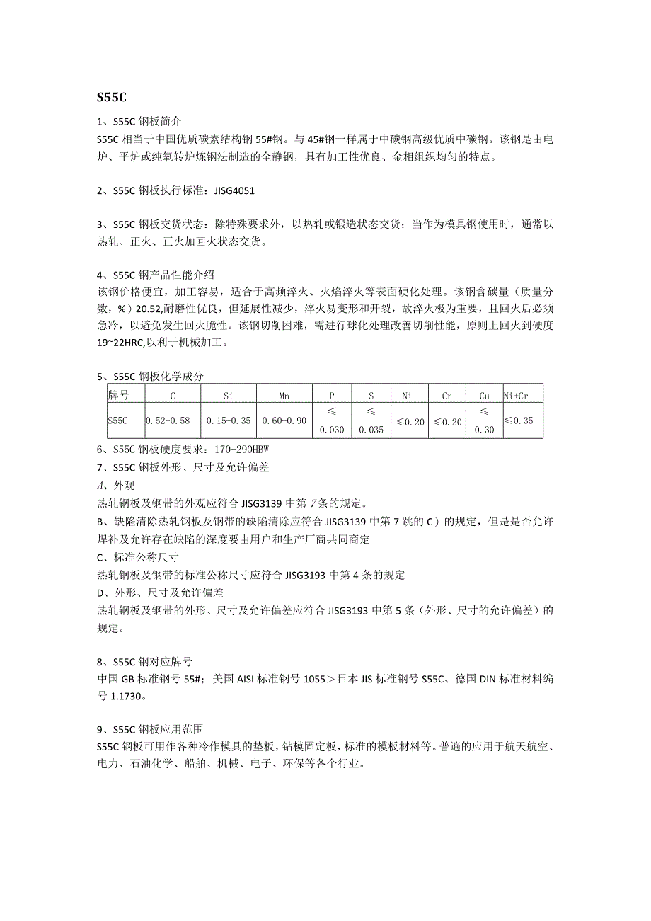 S55C钢板应用范围及交货状态.docx_第1页