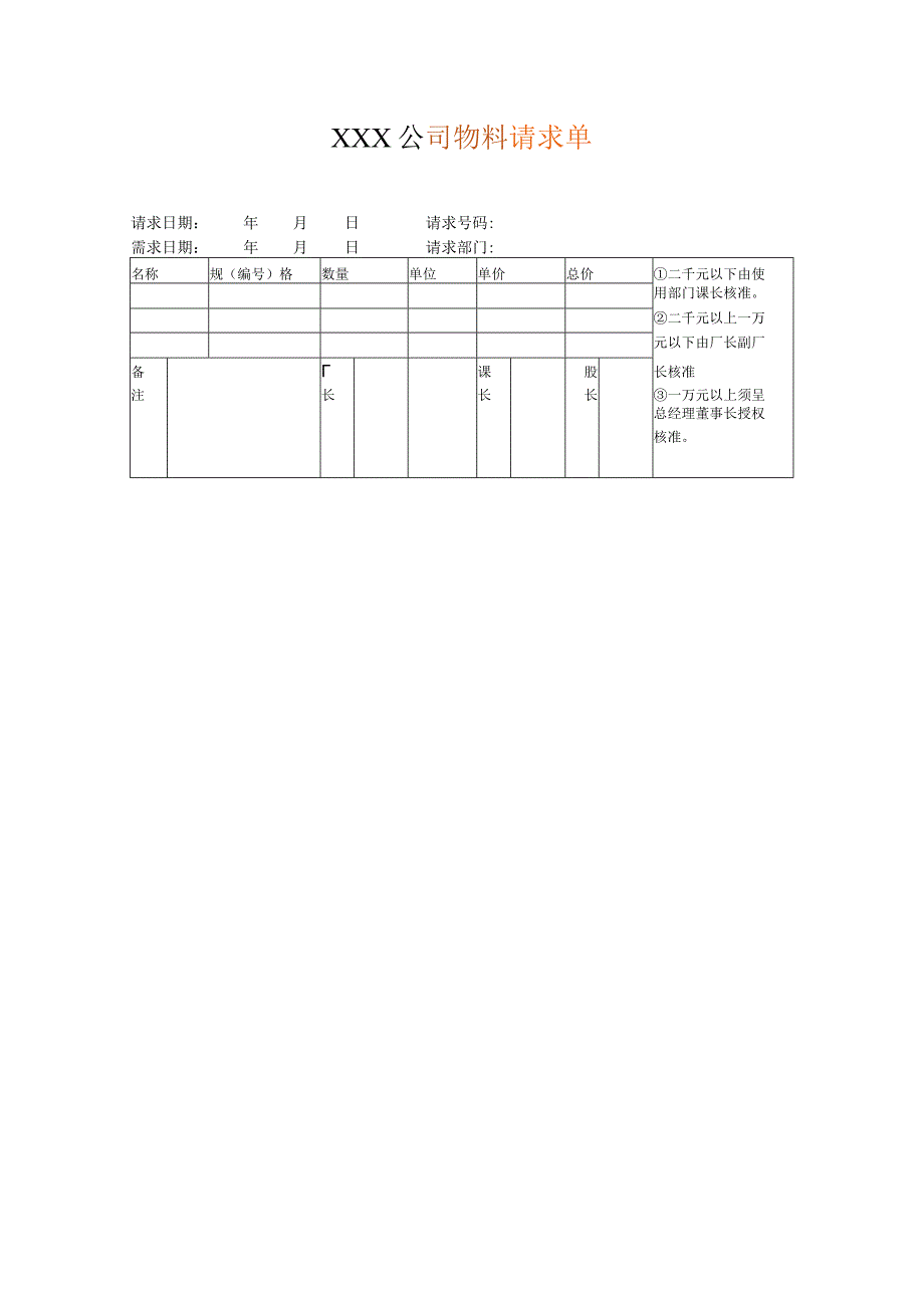 XXX公司物料请求单.docx_第1页