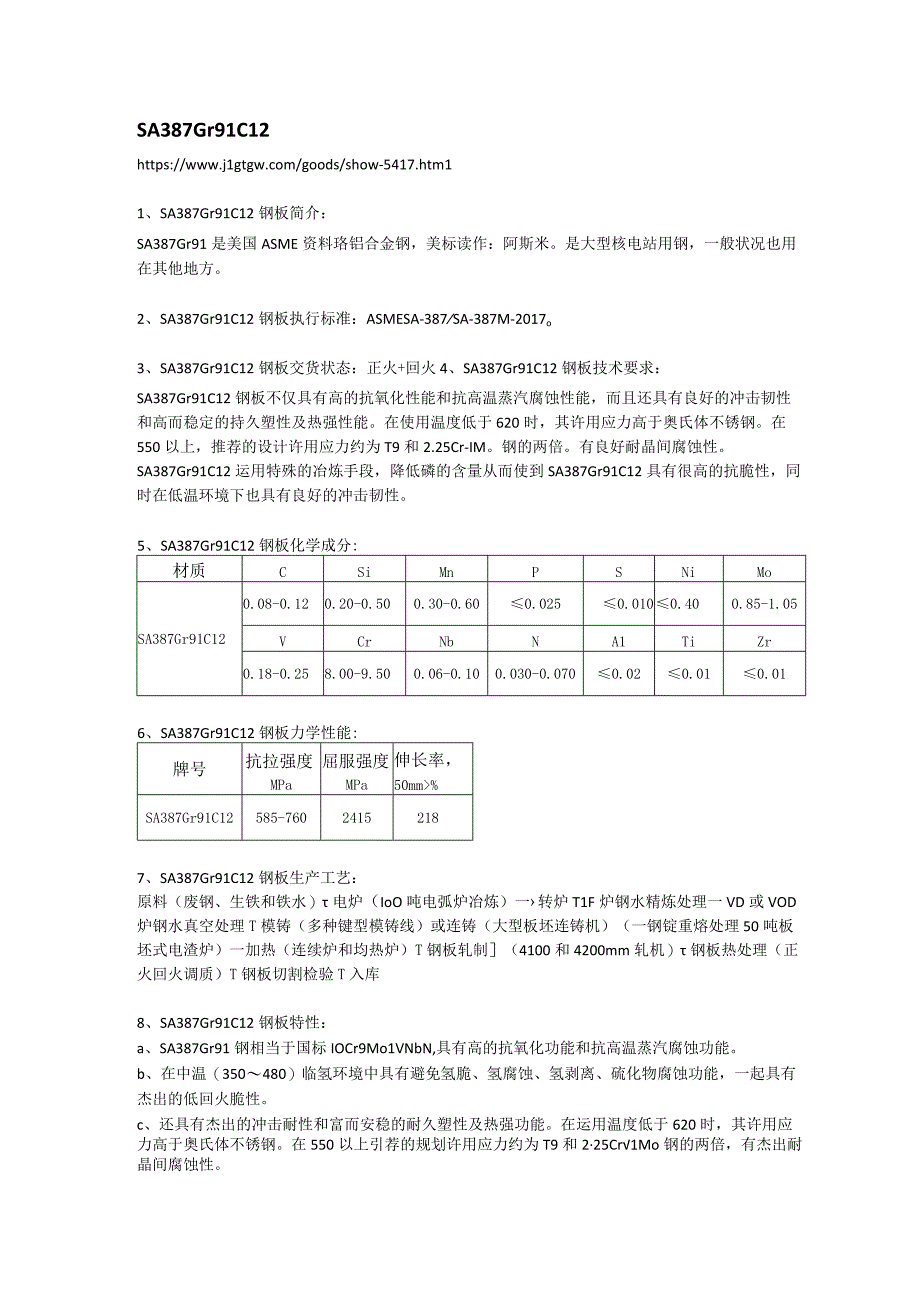 SA387Gr91CL2美标容器板实际应用及成分性能.docx_第1页