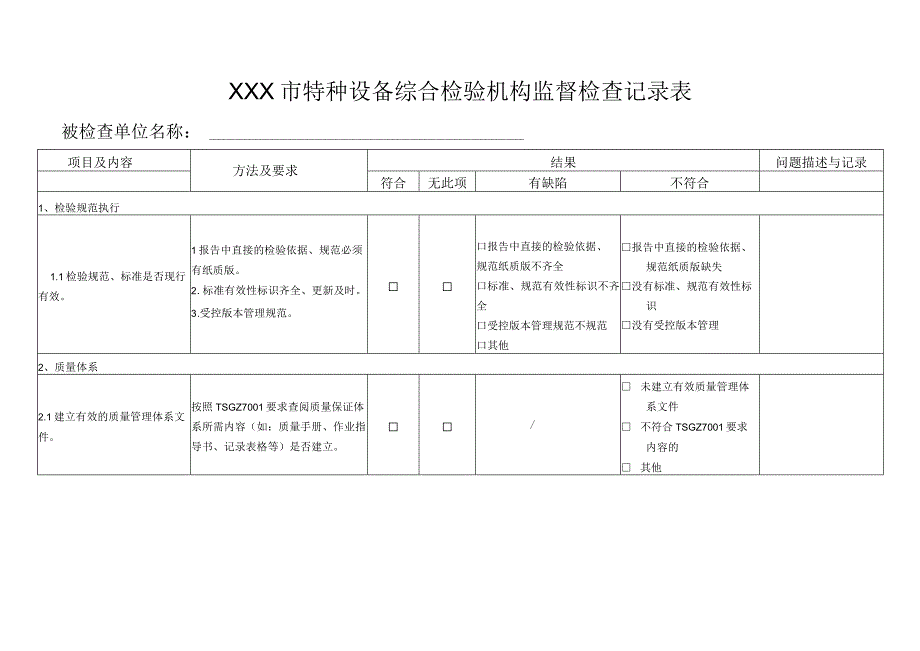 XX省市特种设备综合检验机构监督抽查表.docx_第1页