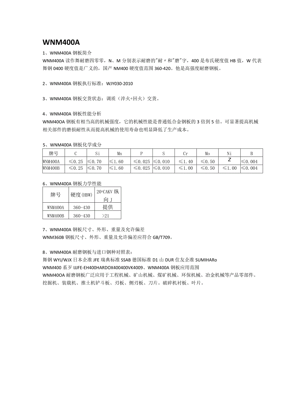 WNM400A钢板成分性能及执行标准.docx_第1页