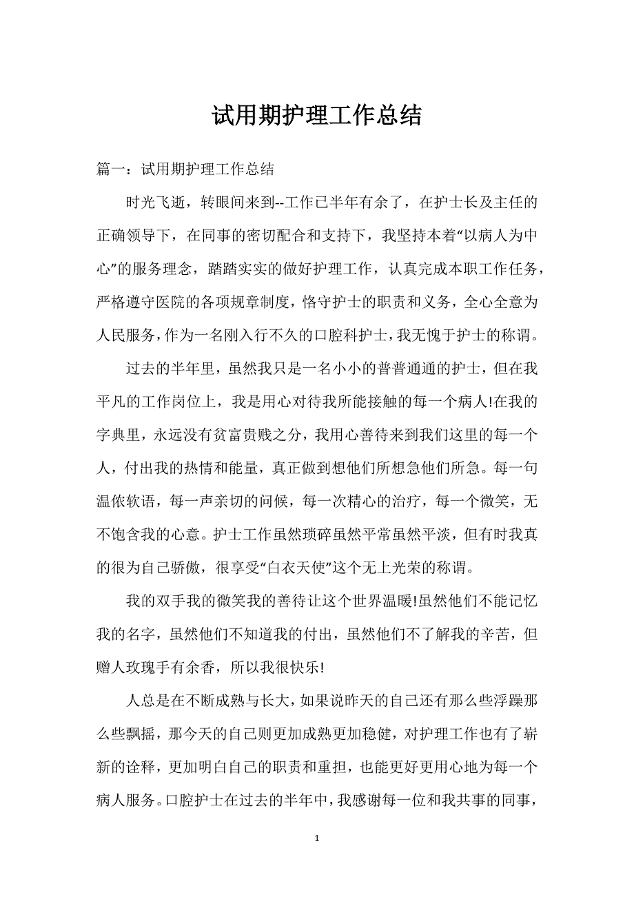 试用期护理工作总结.docx_第1页