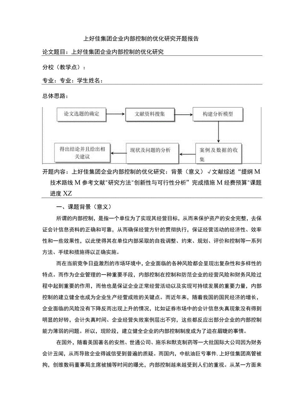 上好佳集团企业内部控制现状及优化对策开题报告文献综述含提纲4400字.docx_第1页