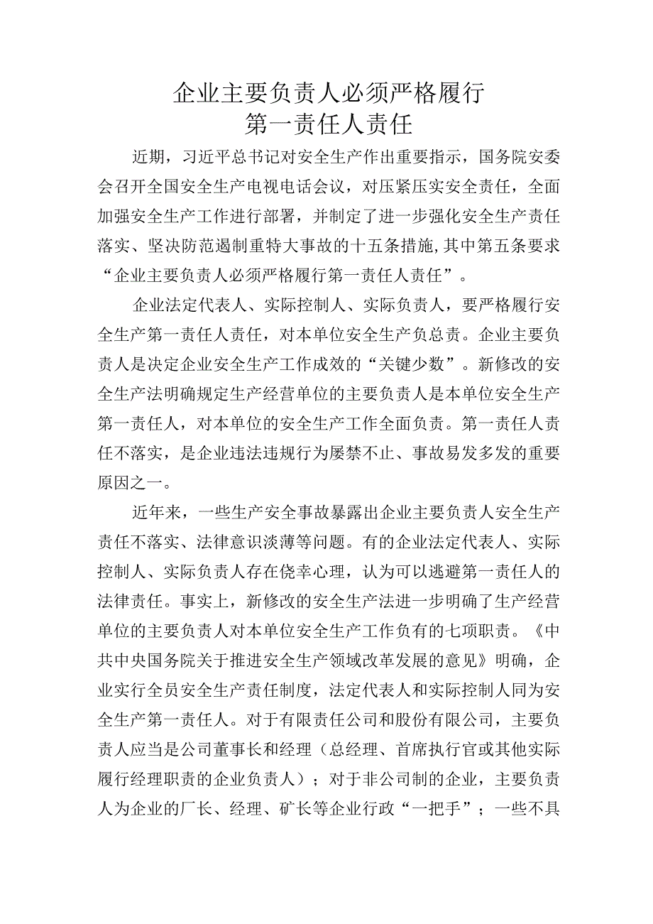 企业主要负责人必须严格履行第一责任人责任2.docx_第1页