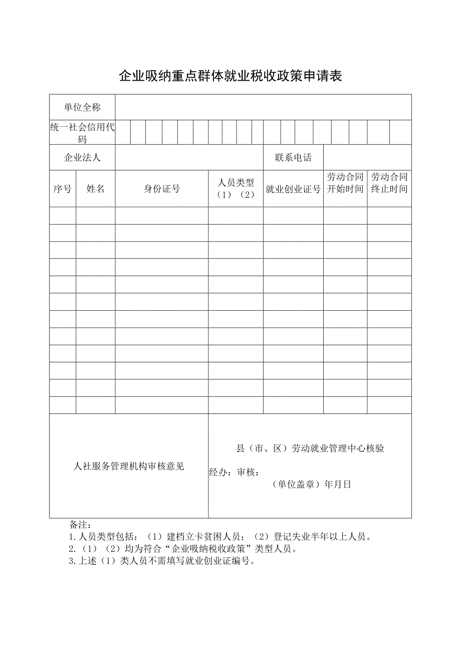 企业吸纳重点群体就业税收政策申请表.docx_第1页