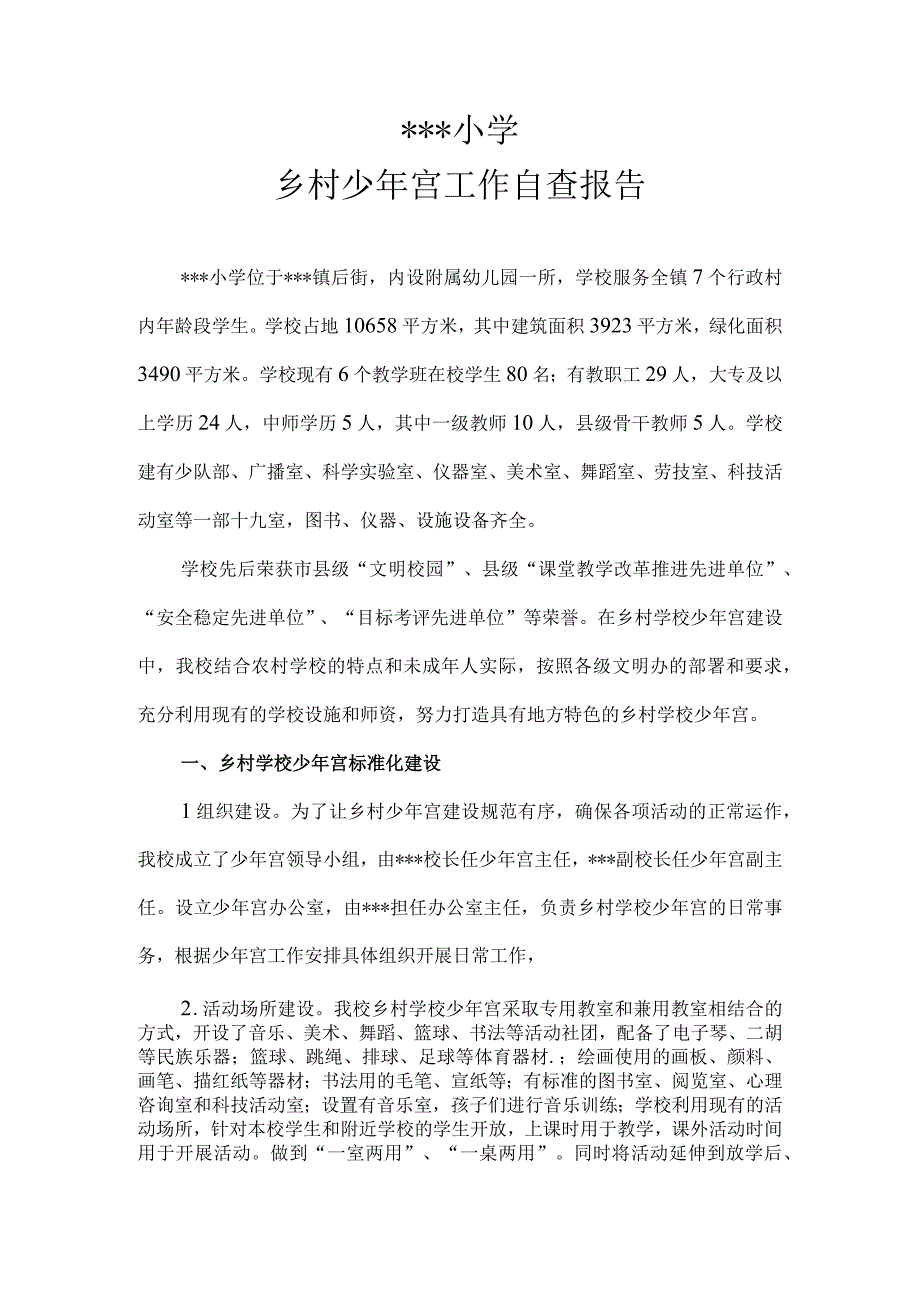 乡村少年宫工作自查报告.docx_第1页