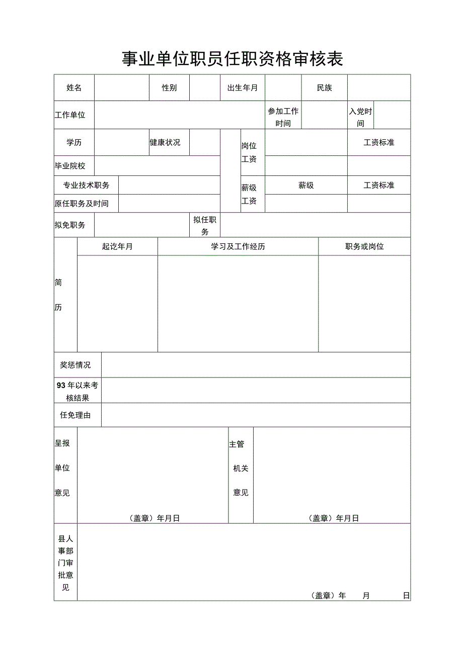 事业单位职员任职资格审核表.docx_第1页