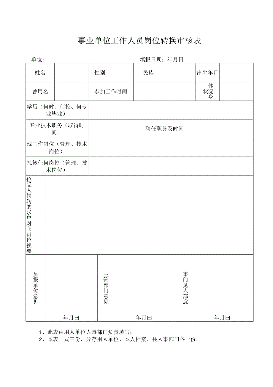 事业单位工作人员岗位转换审核表.docx_第1页