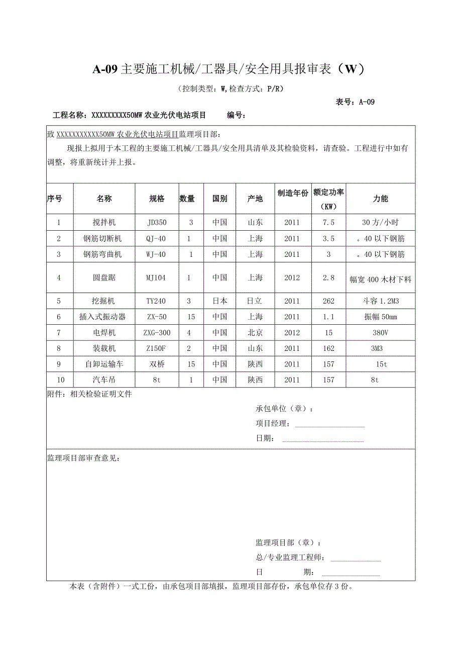 主要施工机械工器具安全用具报审表.docx_第1页