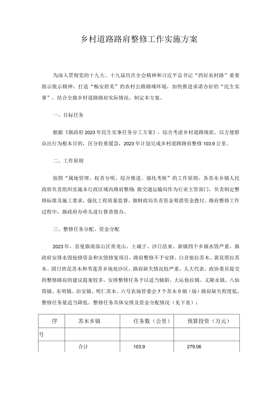 乡村道路路肩整修工作实施方案.docx_第1页