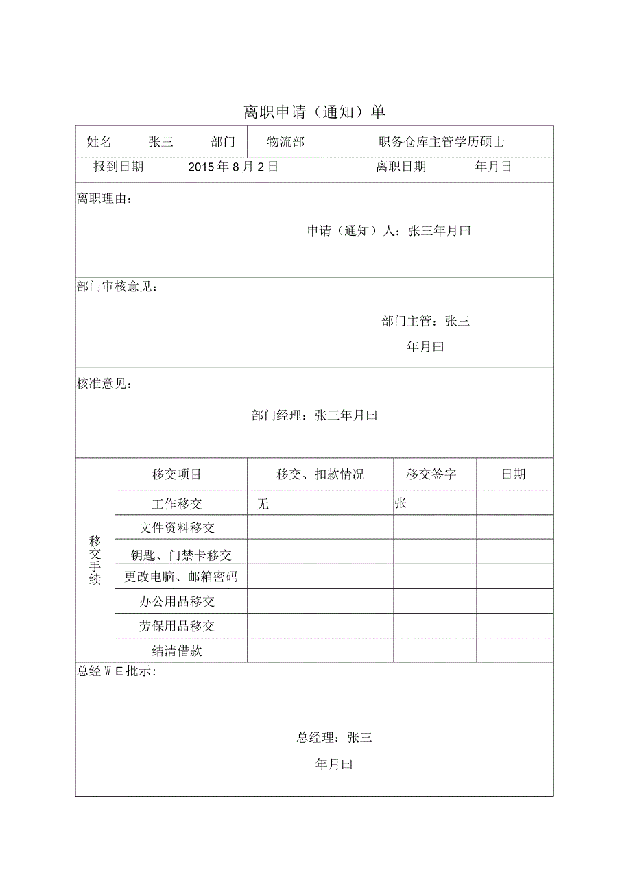 企业员工离职申请通知单.docx_第1页