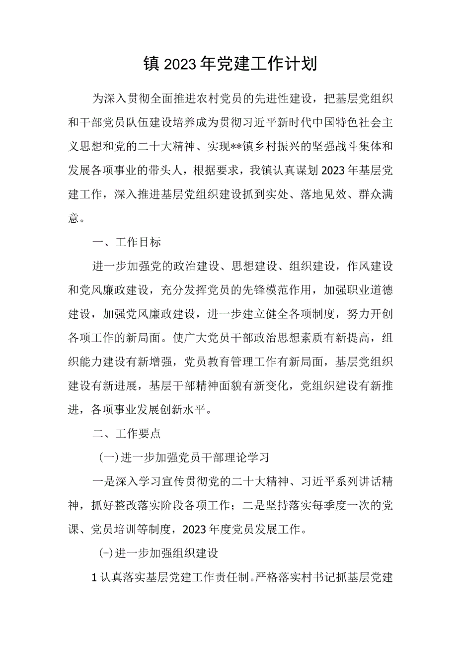 乡镇2023年党建工作计划思路安排要点.docx_第1页