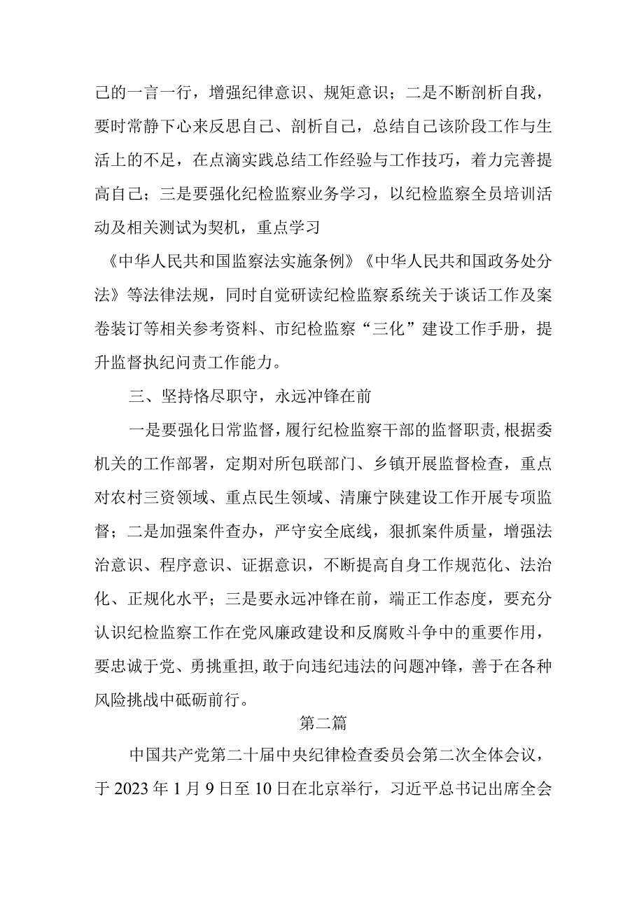 2023年纪检监察干部谈学习二十届中央纪委二次全会讲话心得体会及研讨发言7篇.docx_第2页