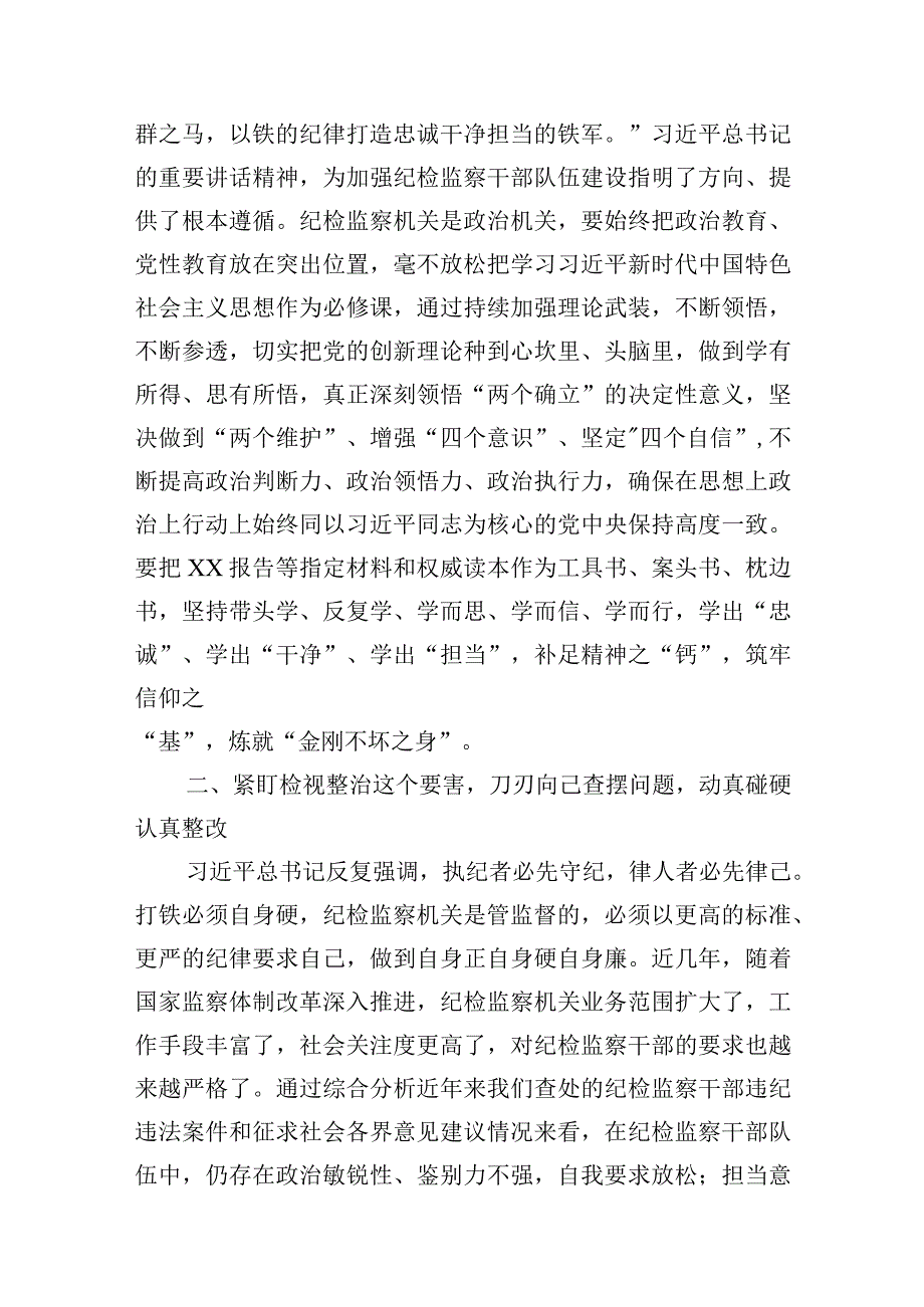 2023年纪检监察干部队伍教育整顿心得体会研讨发言材料精选共计四篇.docx_第2页