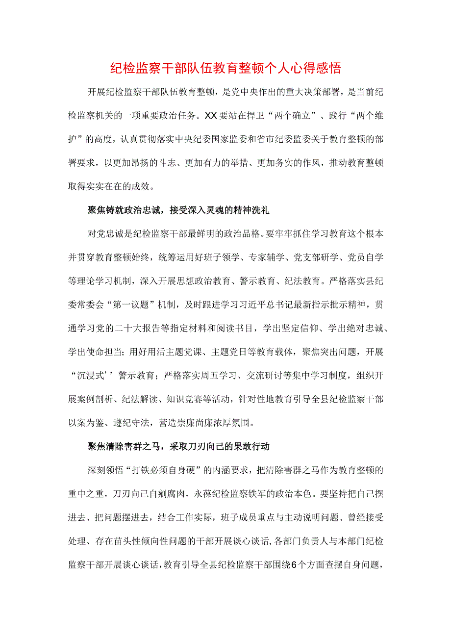 2023年纪检监察干部队伍纪律教育整顿个人心得感想（3篇）.docx_第1页