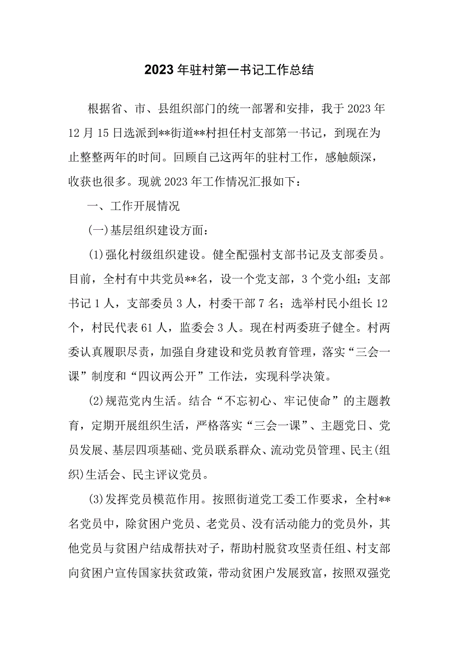 2023年驻村第一书记工作总结.docx_第1页