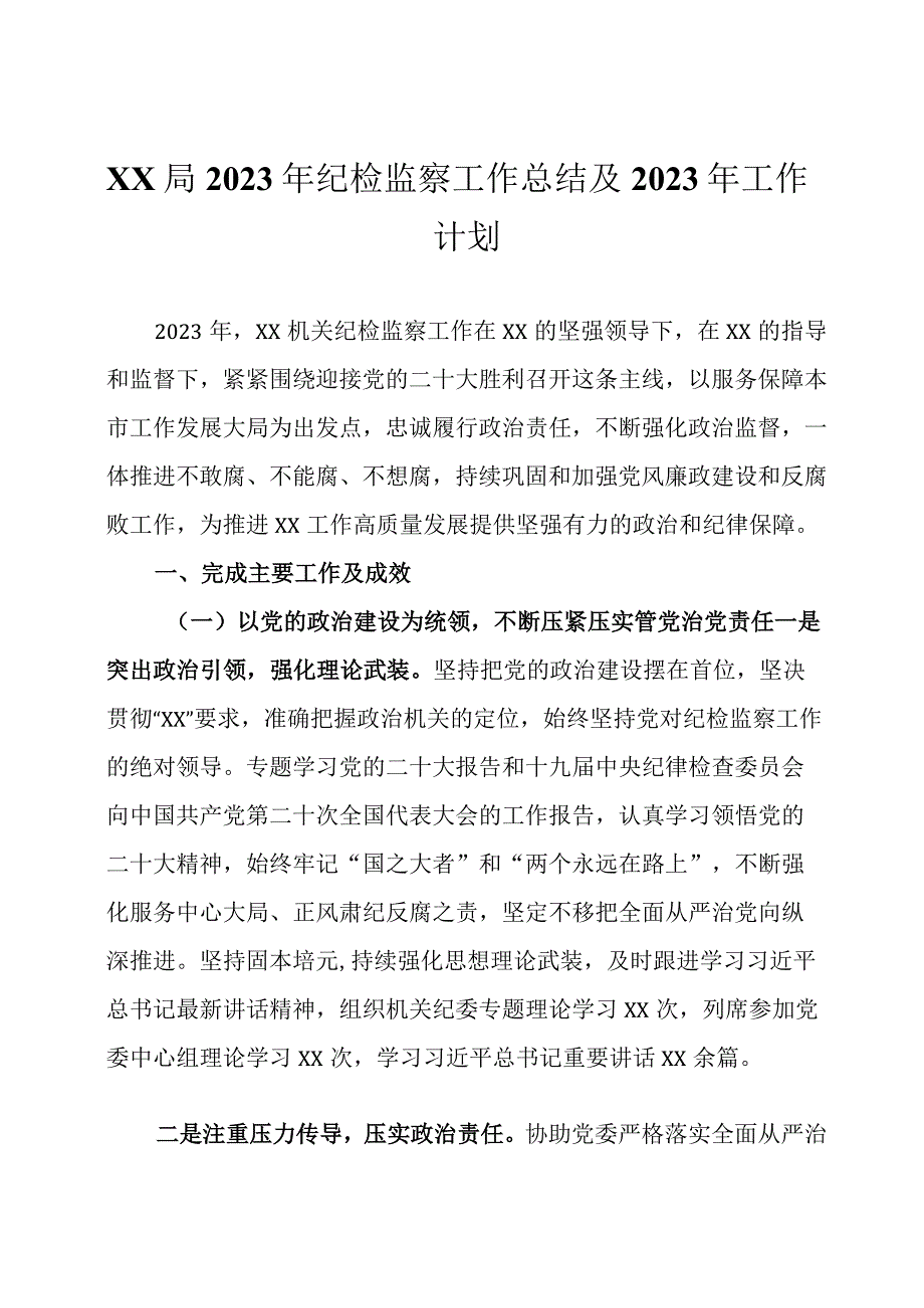 2023年纪检监察工作总结及2023年工作计划两篇.docx_第1页