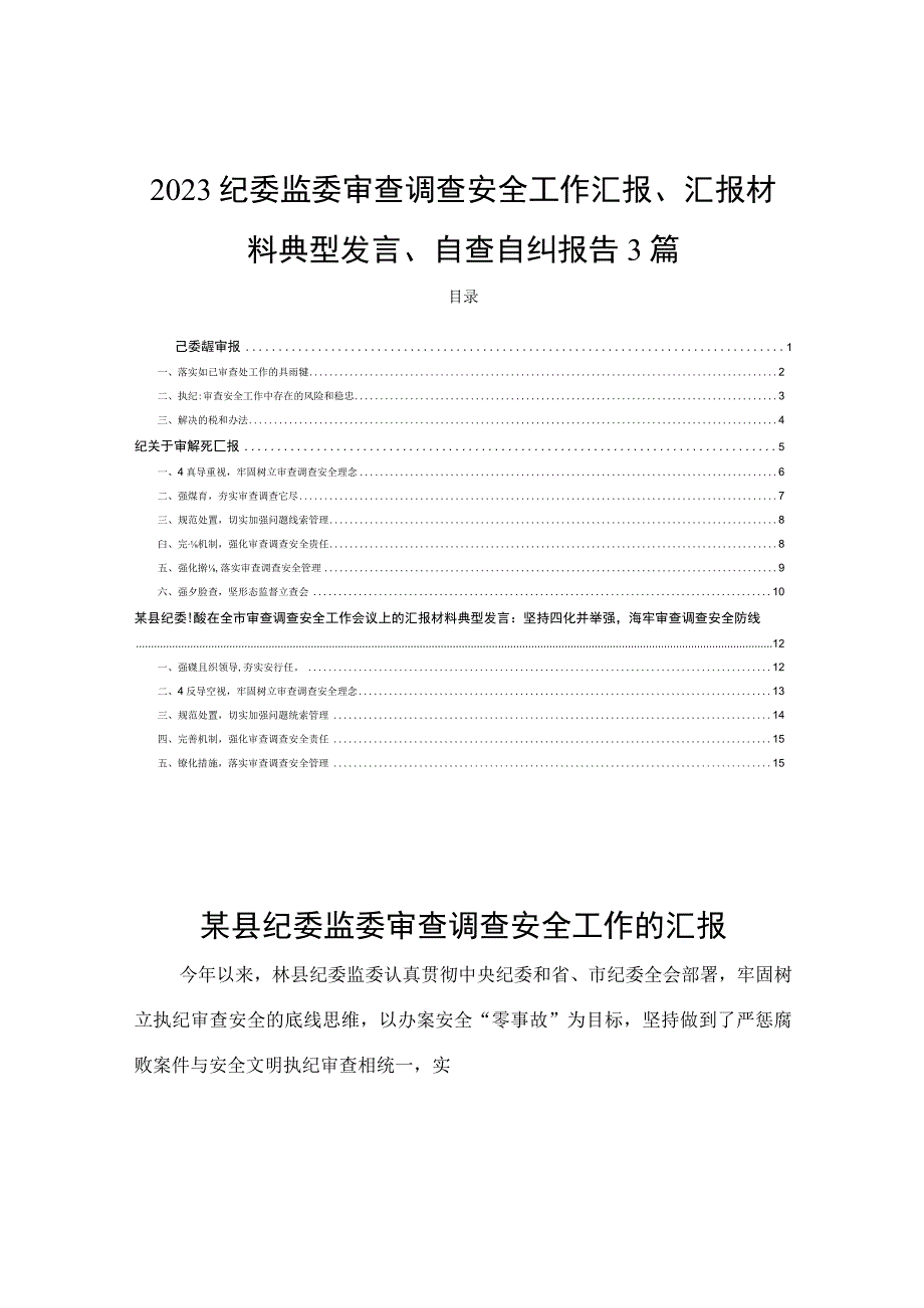 2023纪委监委审查调查安全工作汇报汇报材料典型发言自查自纠报告3篇.docx_第1页