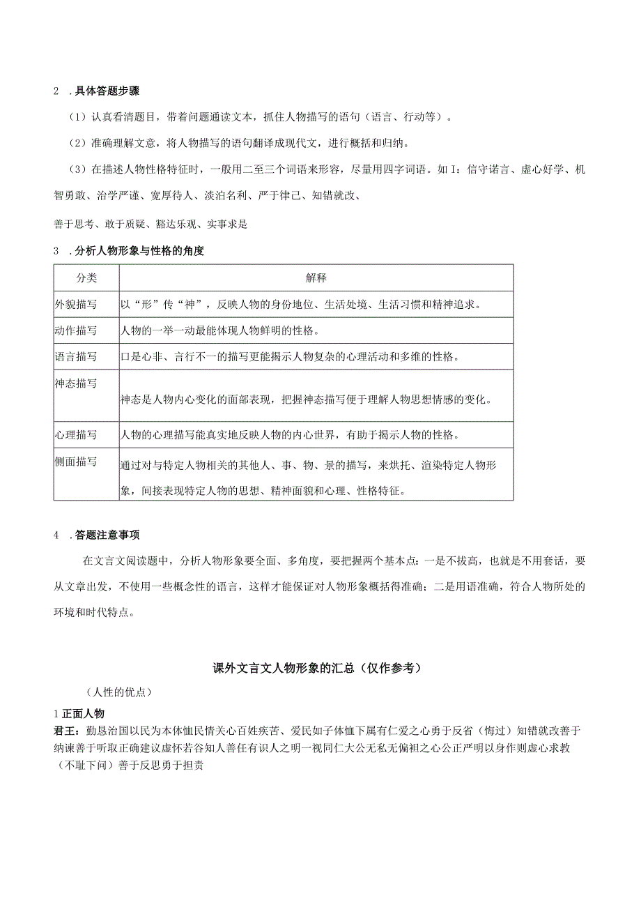 初中文言文专题《人物形象》练习题及答案解析.docx_第2页