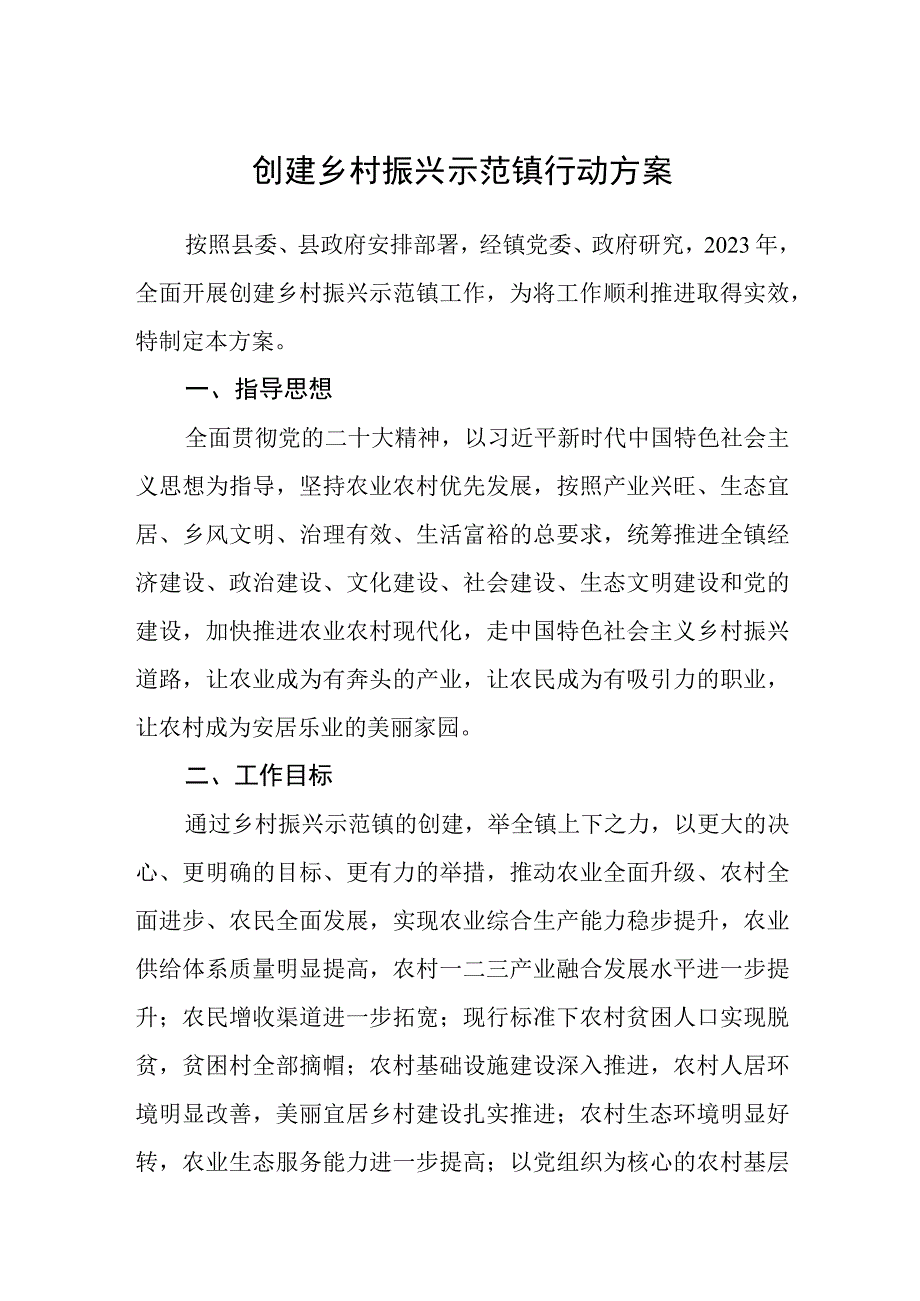 创建乡村振兴示范镇行动方案.docx_第1页