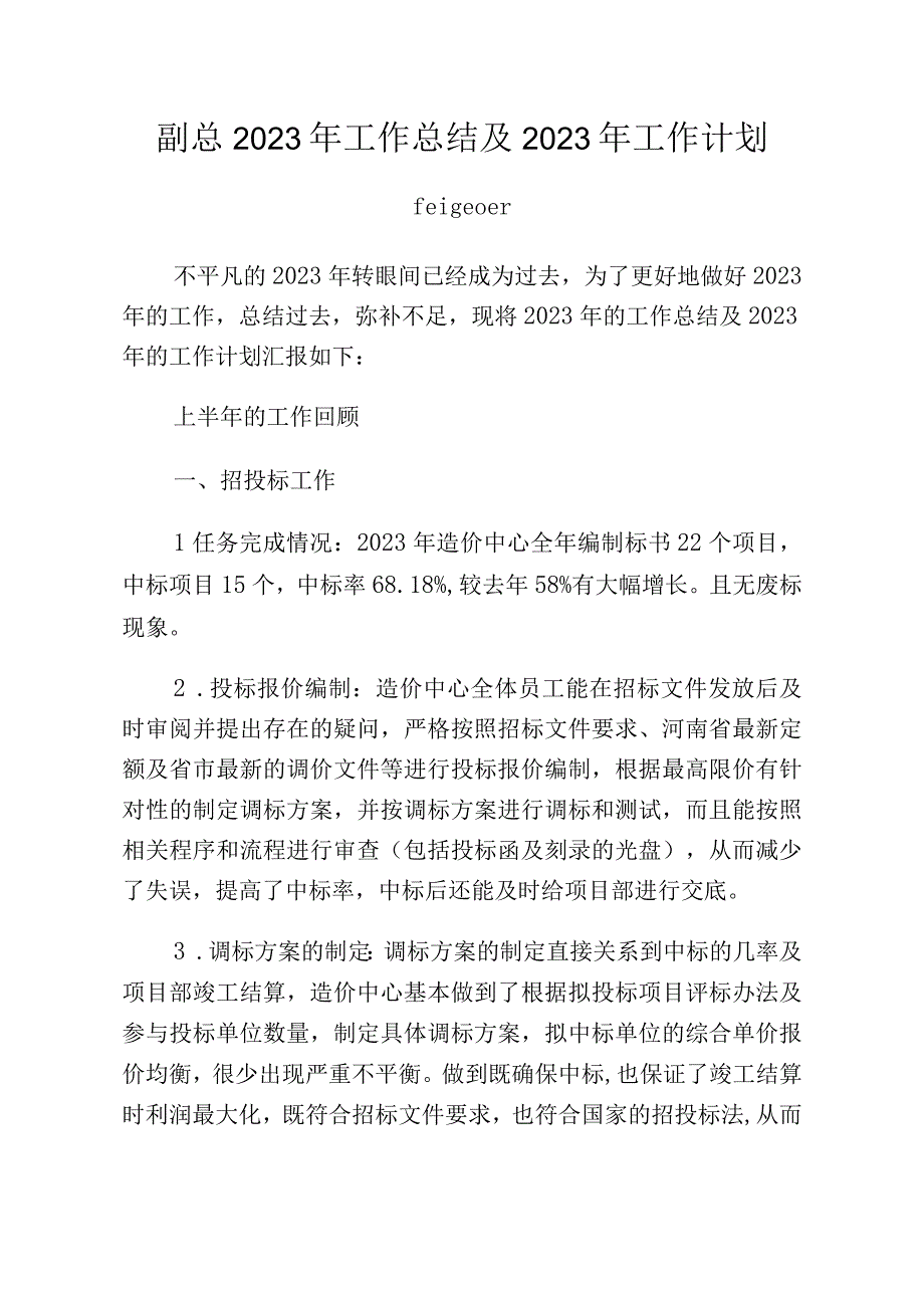 副总2023年工作总结及2023年工作计划.docx_第1页