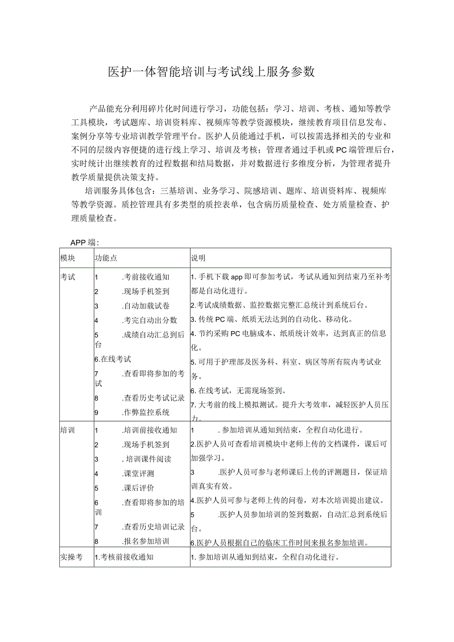 医护一体智能培训与考试线上服务参数.docx_第1页