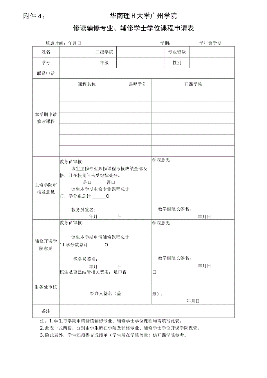 华南理工大学广州学院修读辅修专业辅修学士学位课程申请表.docx_第1页