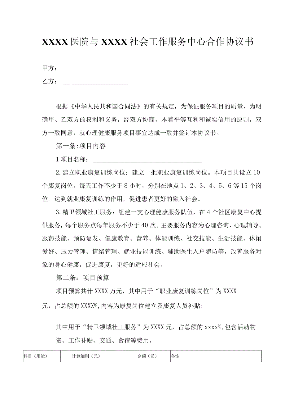 医院与社工机构合作协议书.docx_第1页