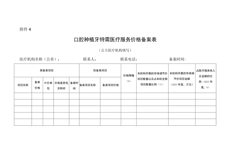 北京市口腔种植牙特需医疗服务价格备案表.docx_第1页