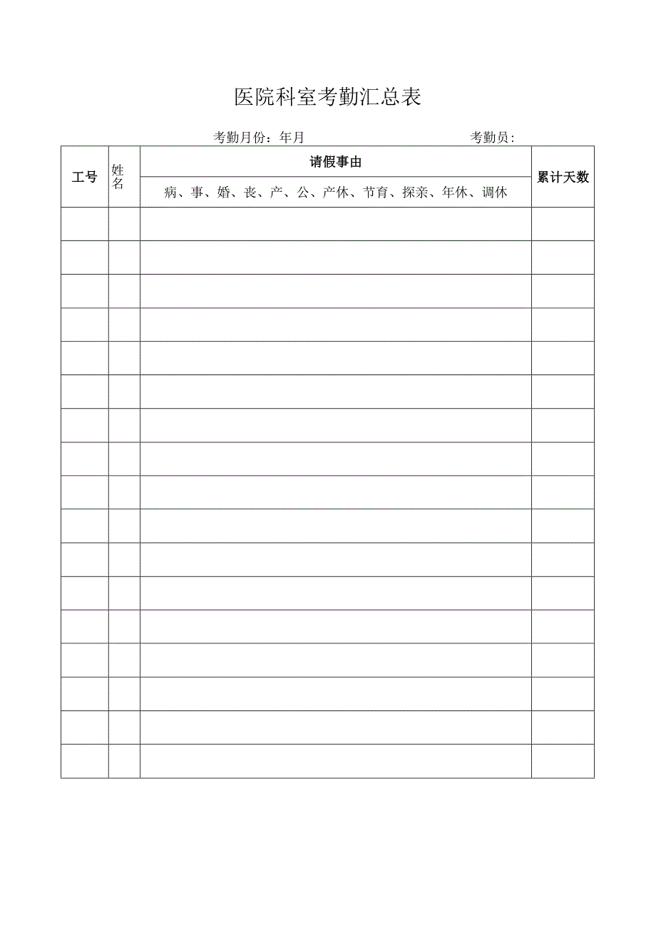 医院科室考勤汇总表.docx_第1页