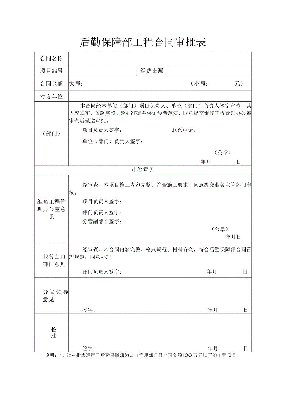 后勤保障部工程合同审批表.docx_第1页