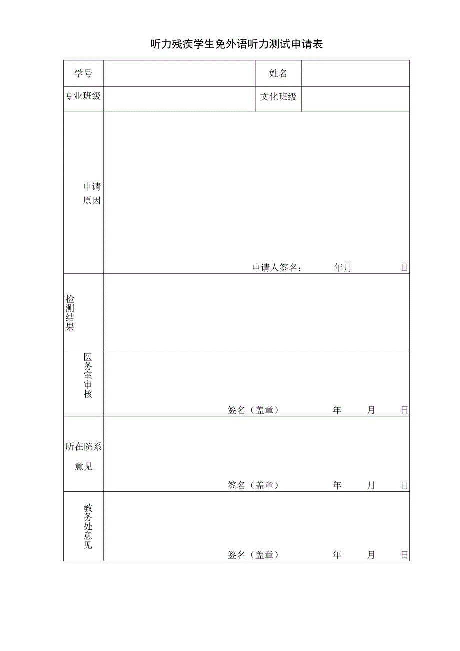 听力残疾学生免外语听力测试申请表.docx_第1页