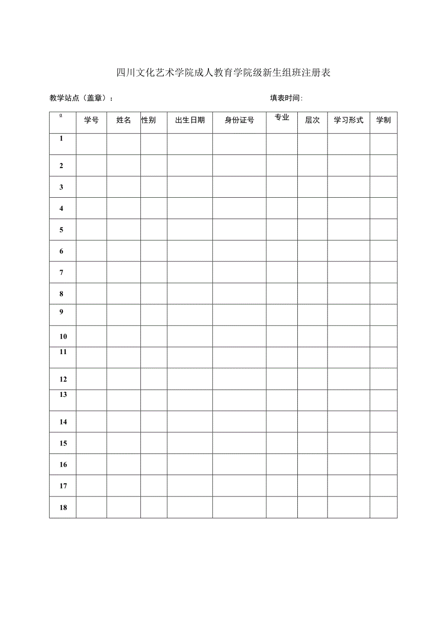 四川文化艺术学院成人教育学院级新生组班注册表.docx_第1页