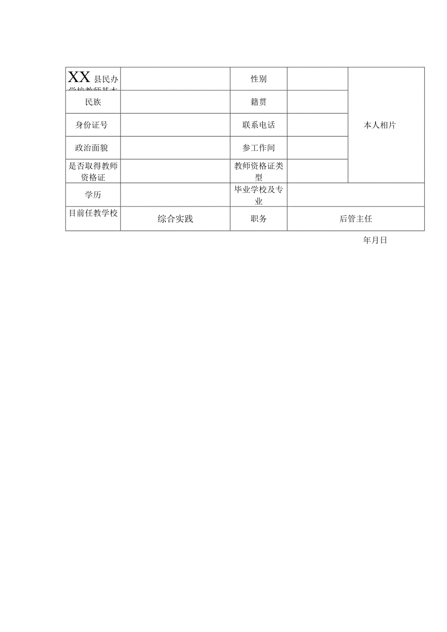 县民办学校教师基本信息表.docx_第1页