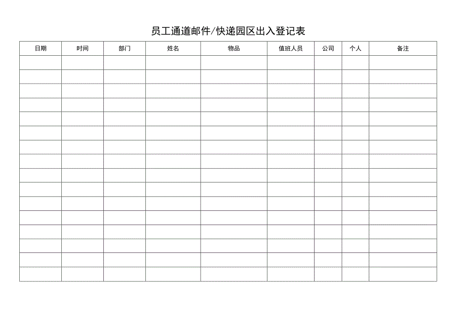 员工通道个人邮件快递园区出入登记表.docx_第1页