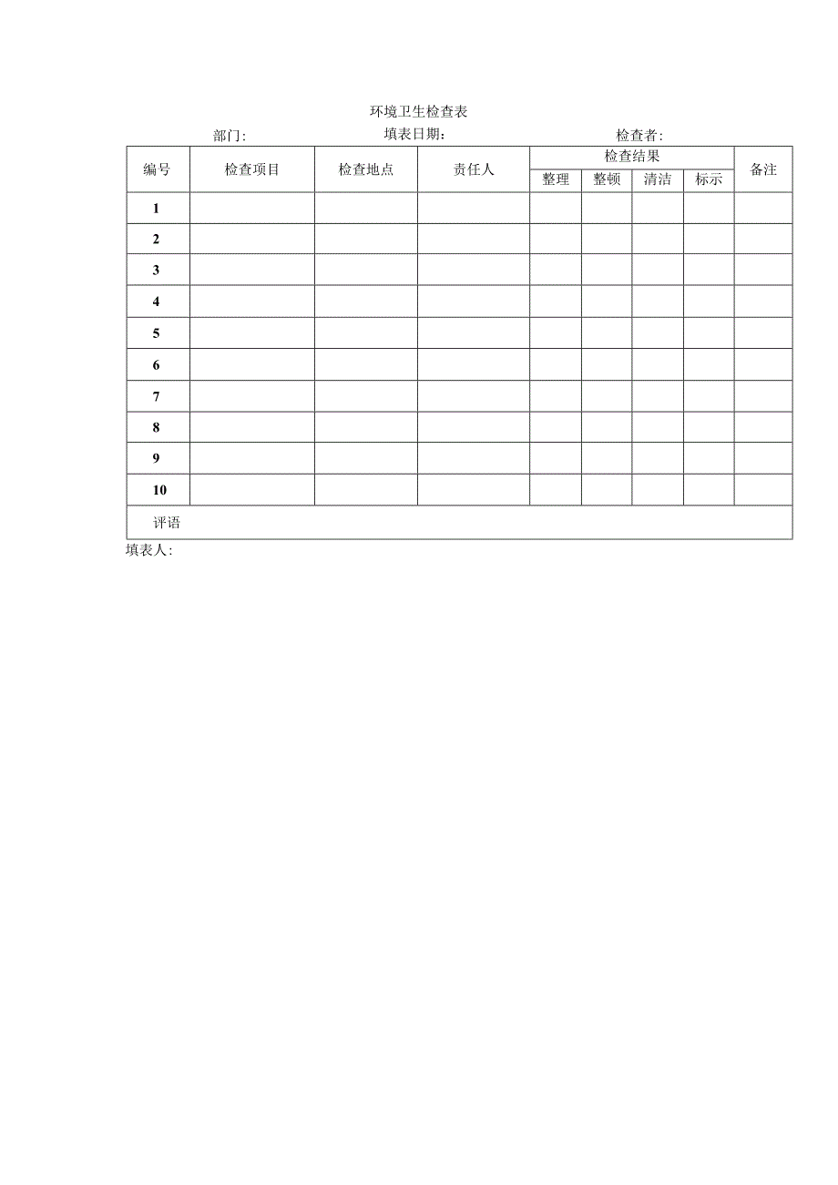 后勤服务管理模板环境卫生检查表.docx_第1页