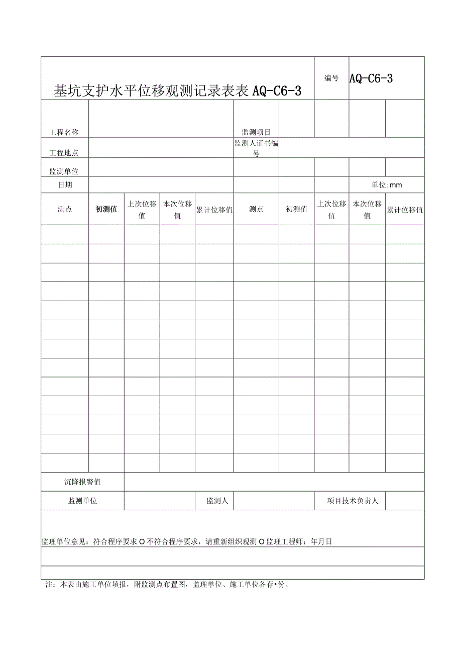 基坑支护水平位移观测记录表.docx_第1页